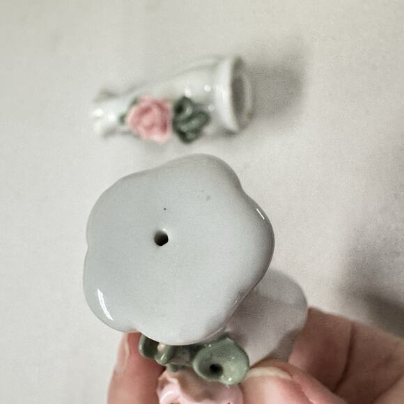 Vintage Porcelain Rose Salt and Pepper Shakers 3" White Pink Grandma Core - Picture 3 of 8
